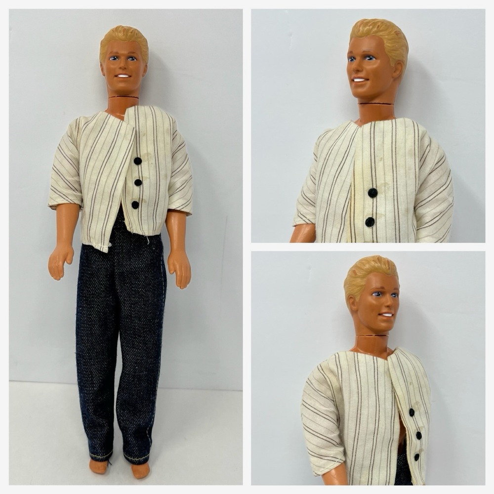 Barbie Ken Doll Molded Blonde Hair‎ in denim jeans 1968 Body 1991 head Vintage